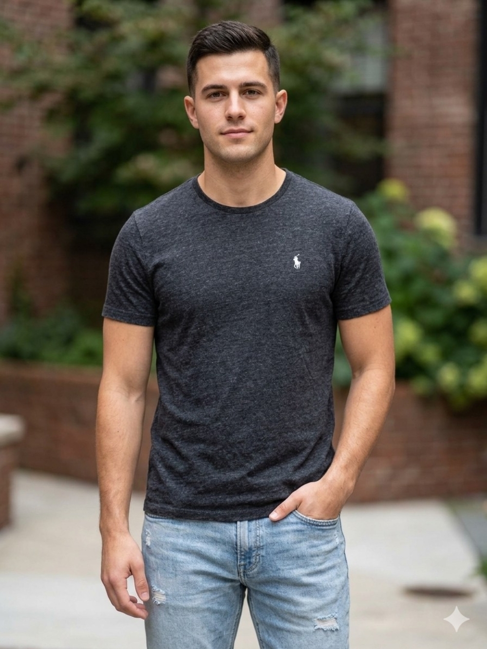 Ralph Lauren Charcoal Crew Neck Polo Logo T-Shirt - Men • Size S
